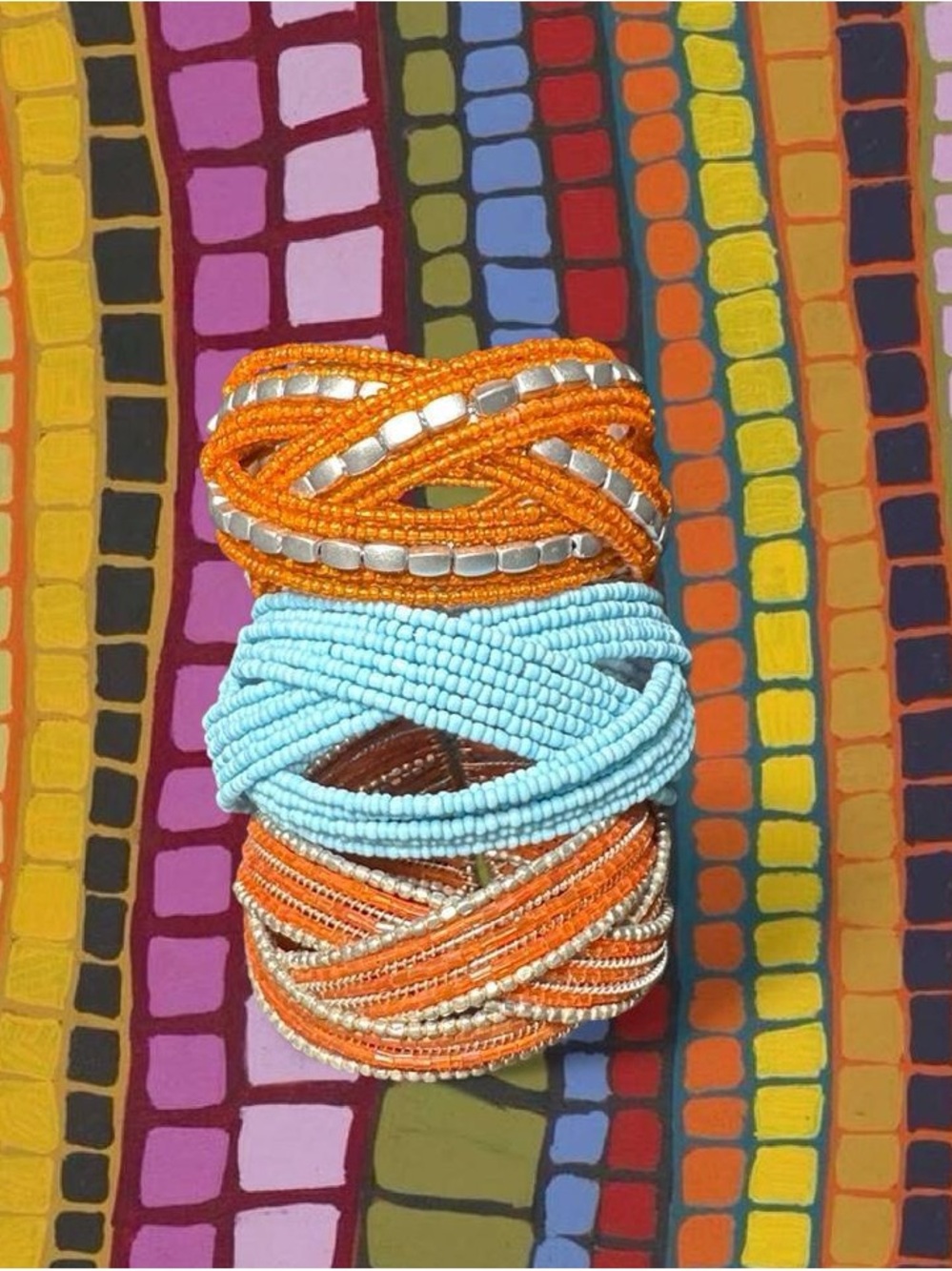 Handmade Beaded Bracelets - Orange & Light Blue